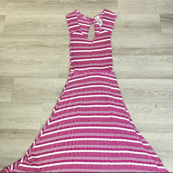 Free People Maxi Dress Medium Striped Pink Stetch Open Back Tiered Boho Festival - Picture 2 of 10